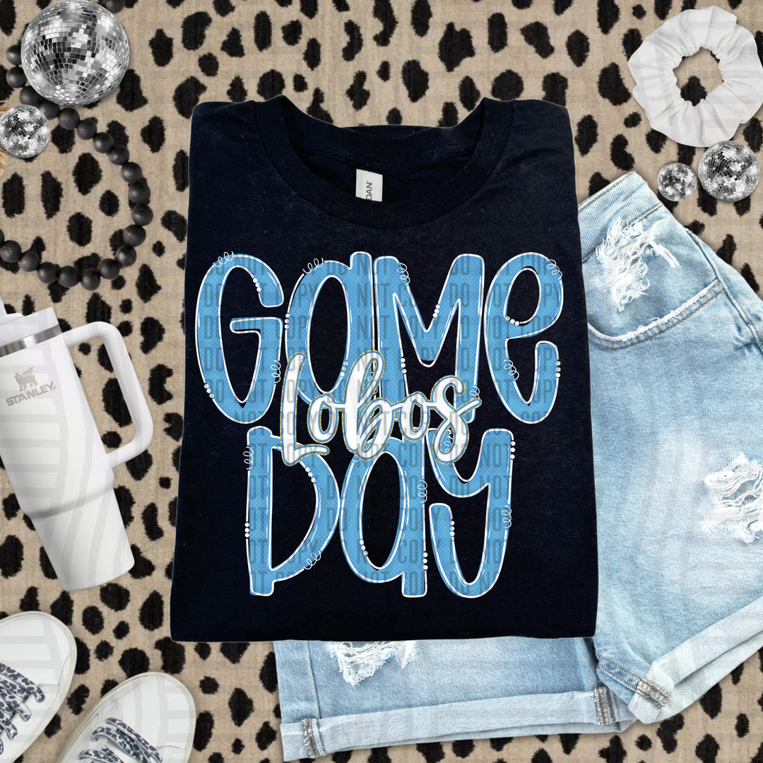 Doodle Gameday Light Blue DTF Print
