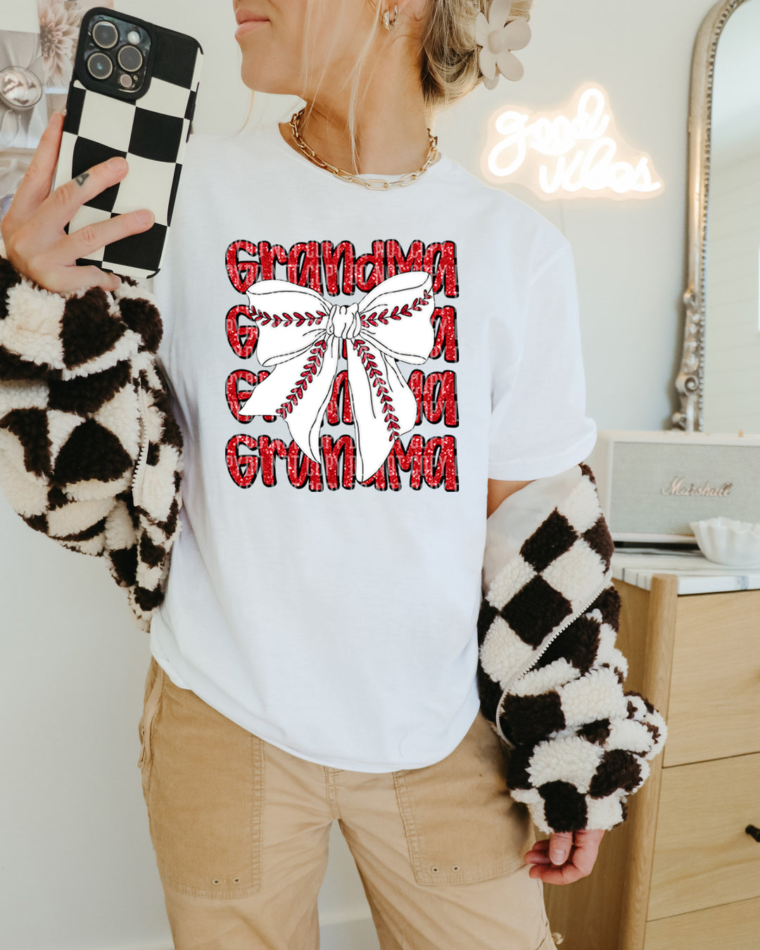 Baseball Bow With Names DTF Print