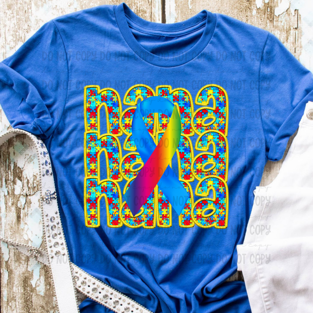 Autism Rainbow Stacked Names DTF Print