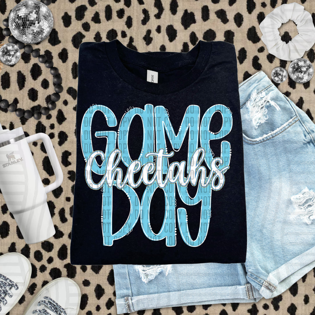 Doodle Gameday Bright Blue DTF Print