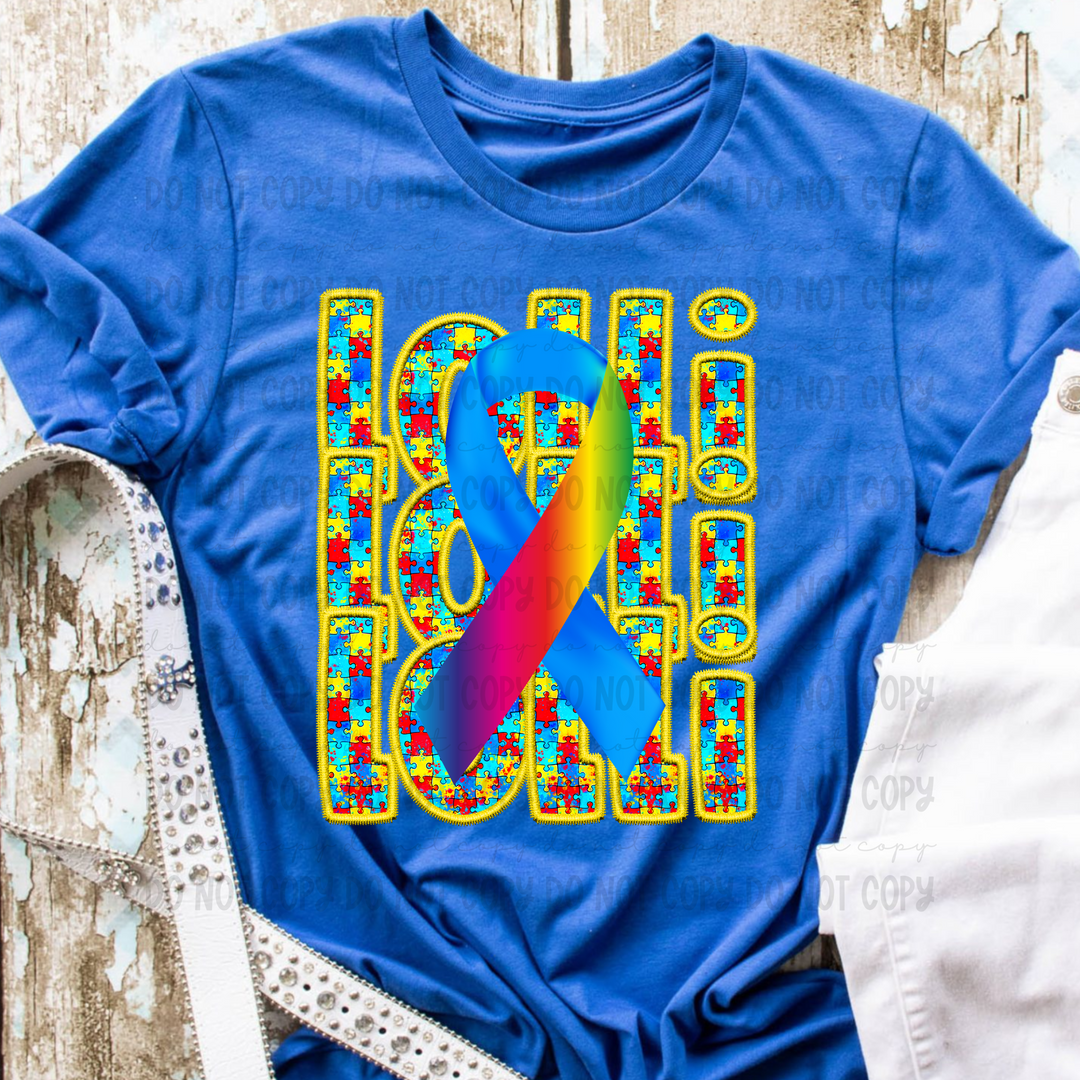 Autism Rainbow Stacked Names DTF Print