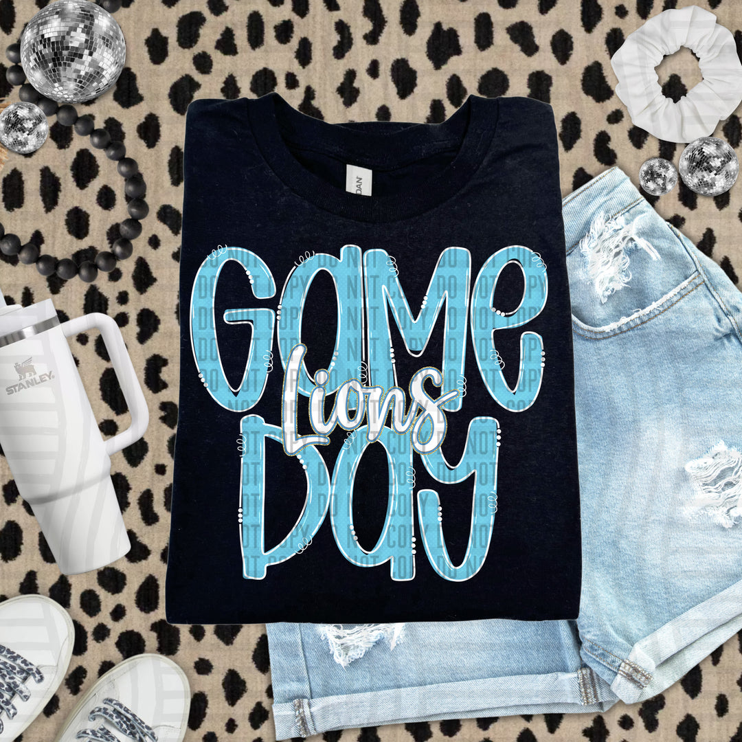 Doodle Gameday Bright Blue DTF Print