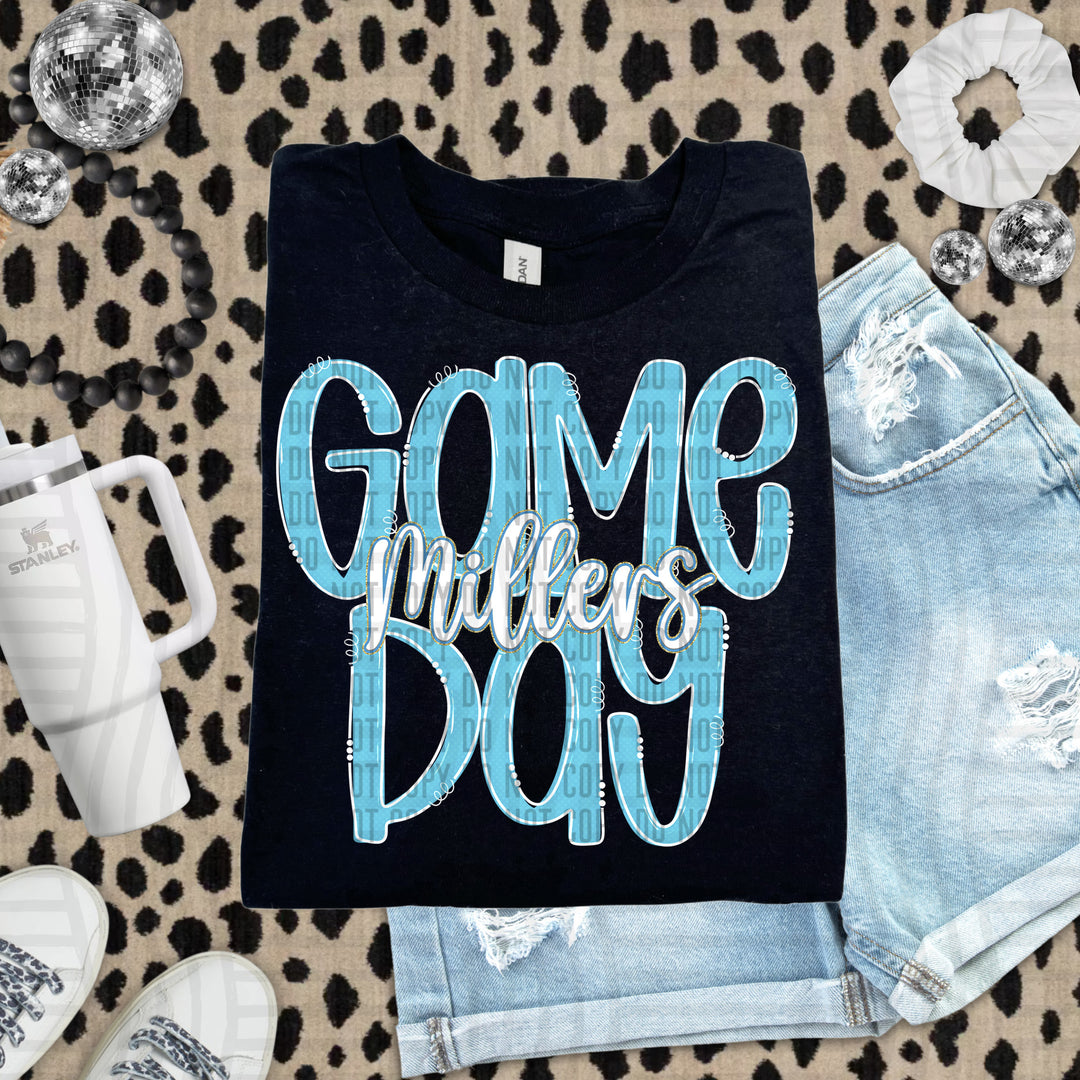 Doodle Gameday Bright Blue DTF Print