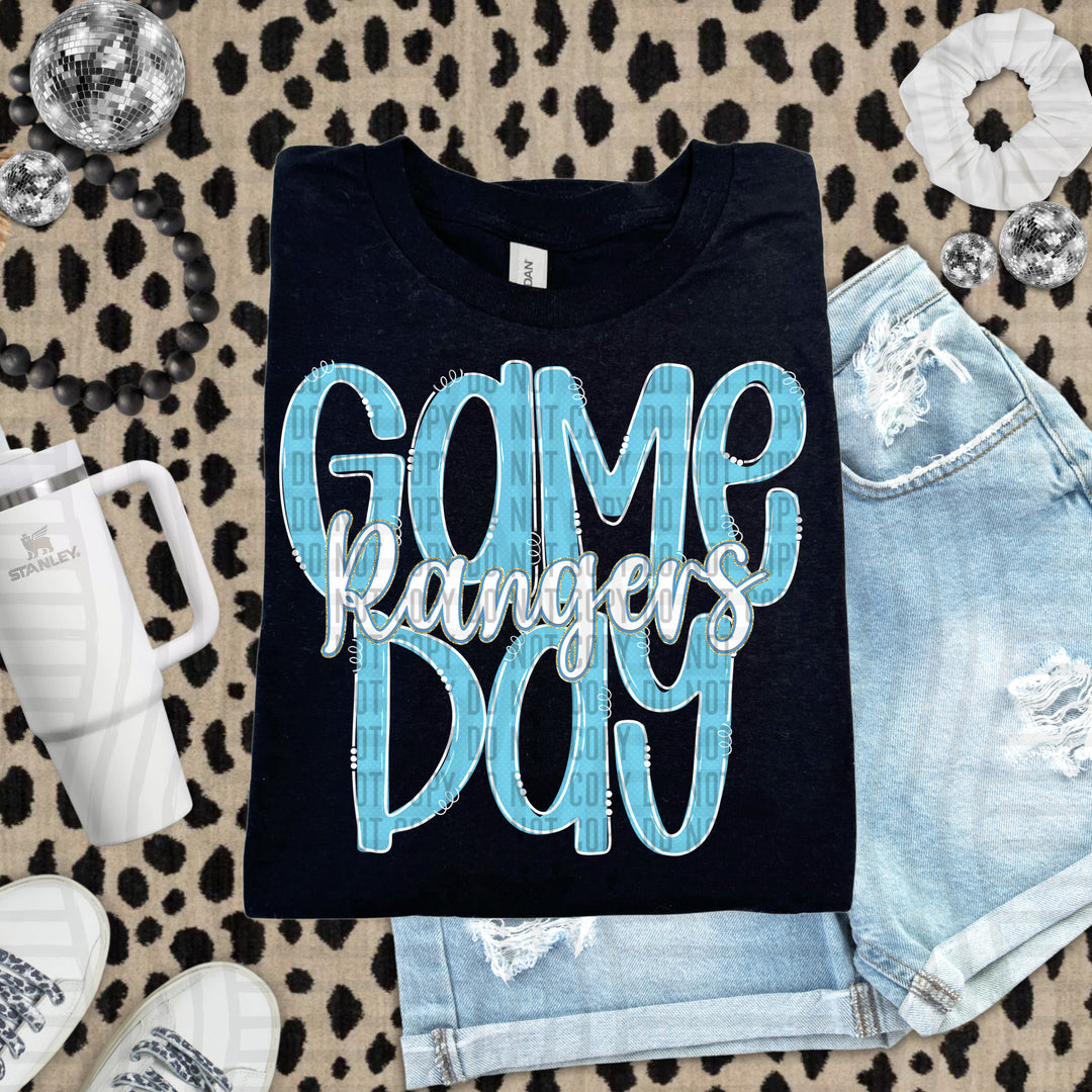 Doodle Gameday Bright Blue DTF Print