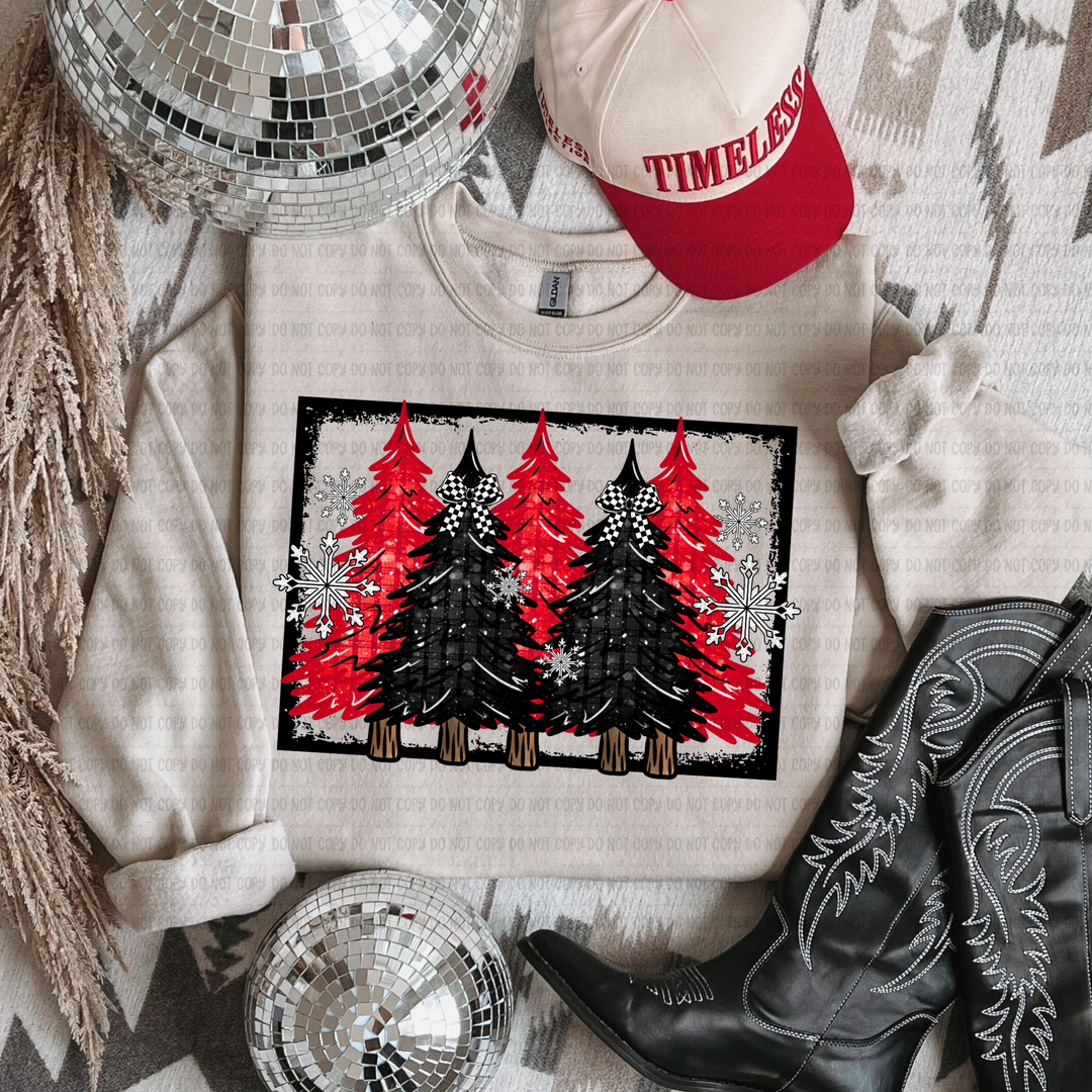 Bordered Christmas Trees DTF Print