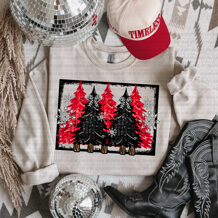 Bordered Christmas Trees DTF Print