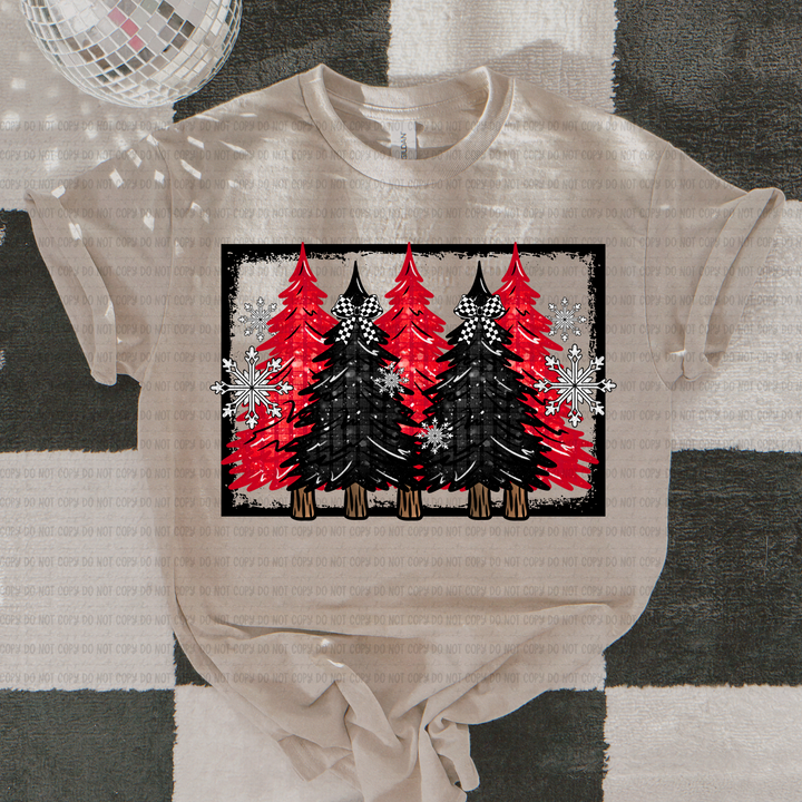 Bordered Christmas Trees DTF Print