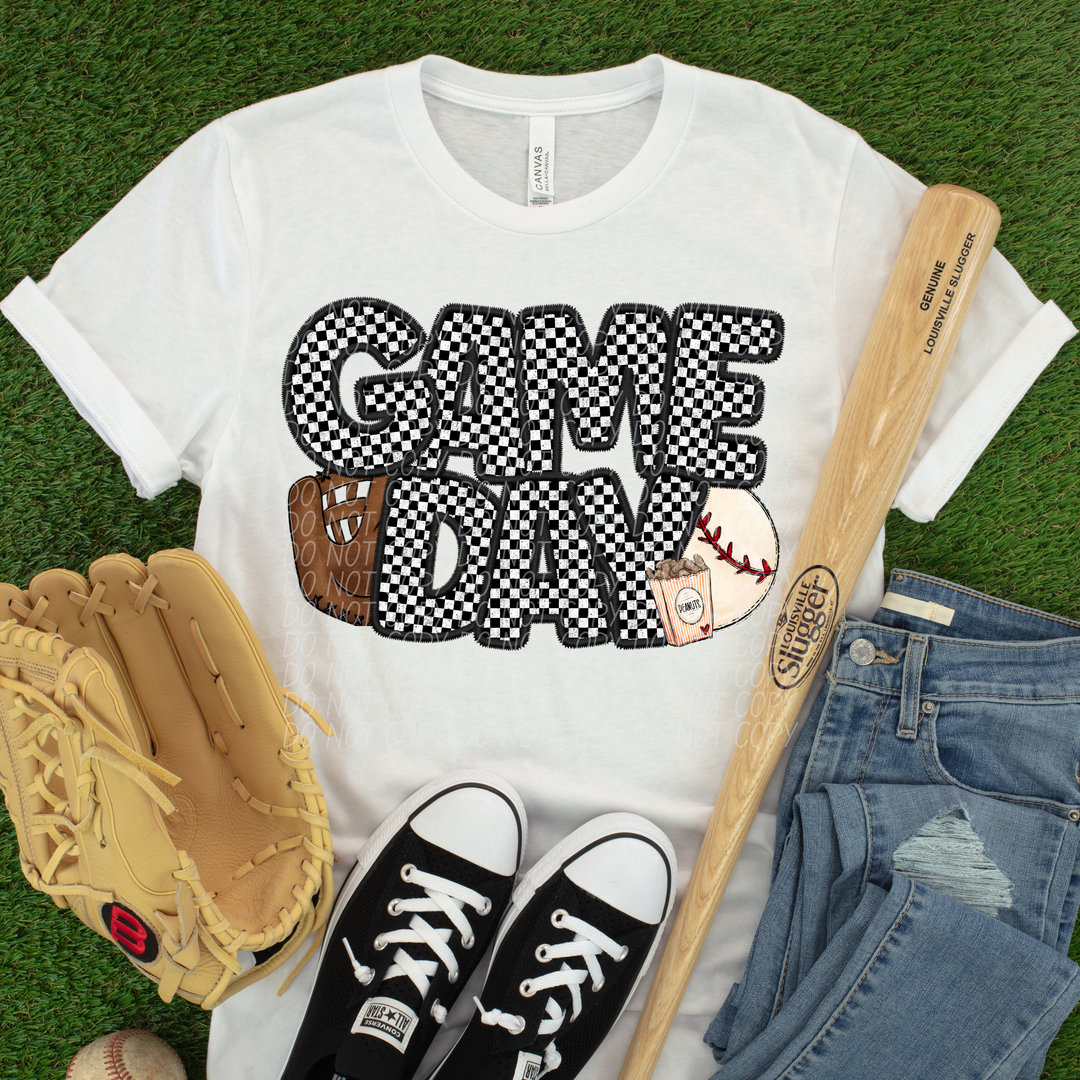 Baseball Checkered Game Day DTF Print