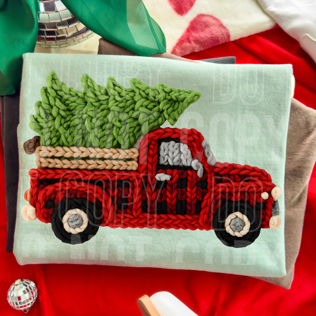 Christmas Plaid Truck Faux Yarn DTF Print