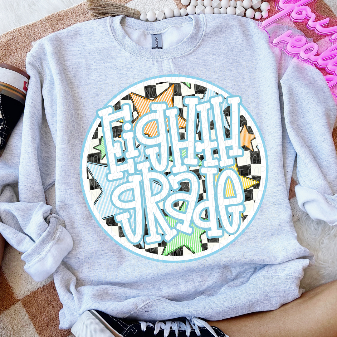 Back To School Stars Blue - Grade Levels DTF Print