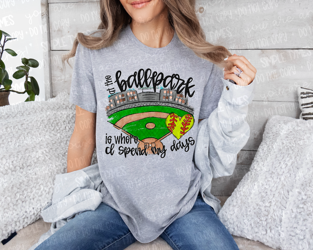 At The Ballpark is Where I Spend Most of My Days Softball DTF Print