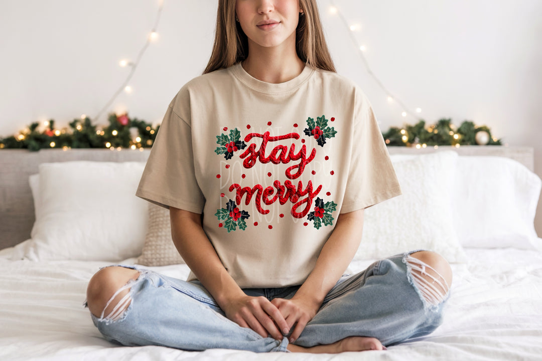 Stay Merry faux yarn DTF Print