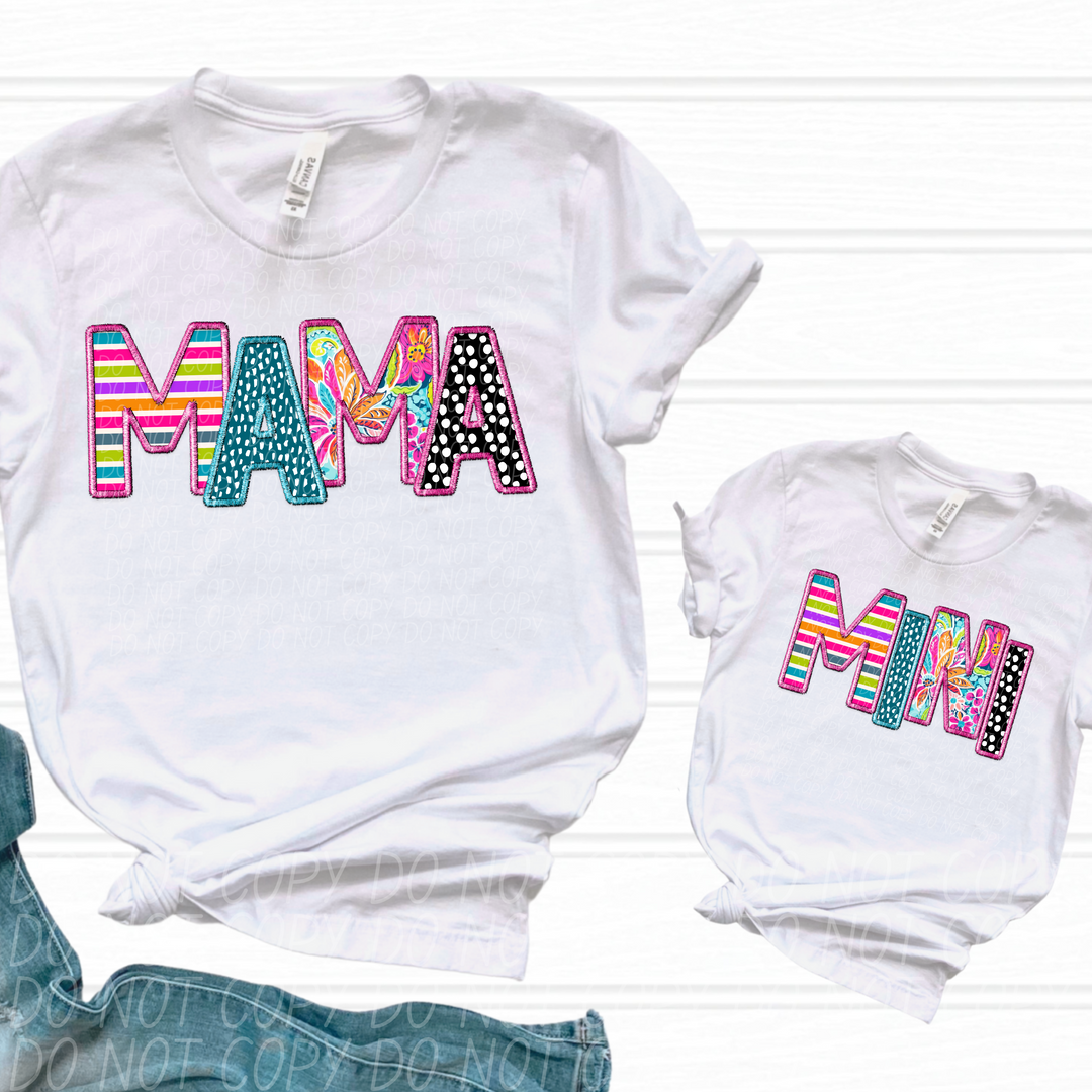 Bright Faux Embroidery Mama Mini DTF Print