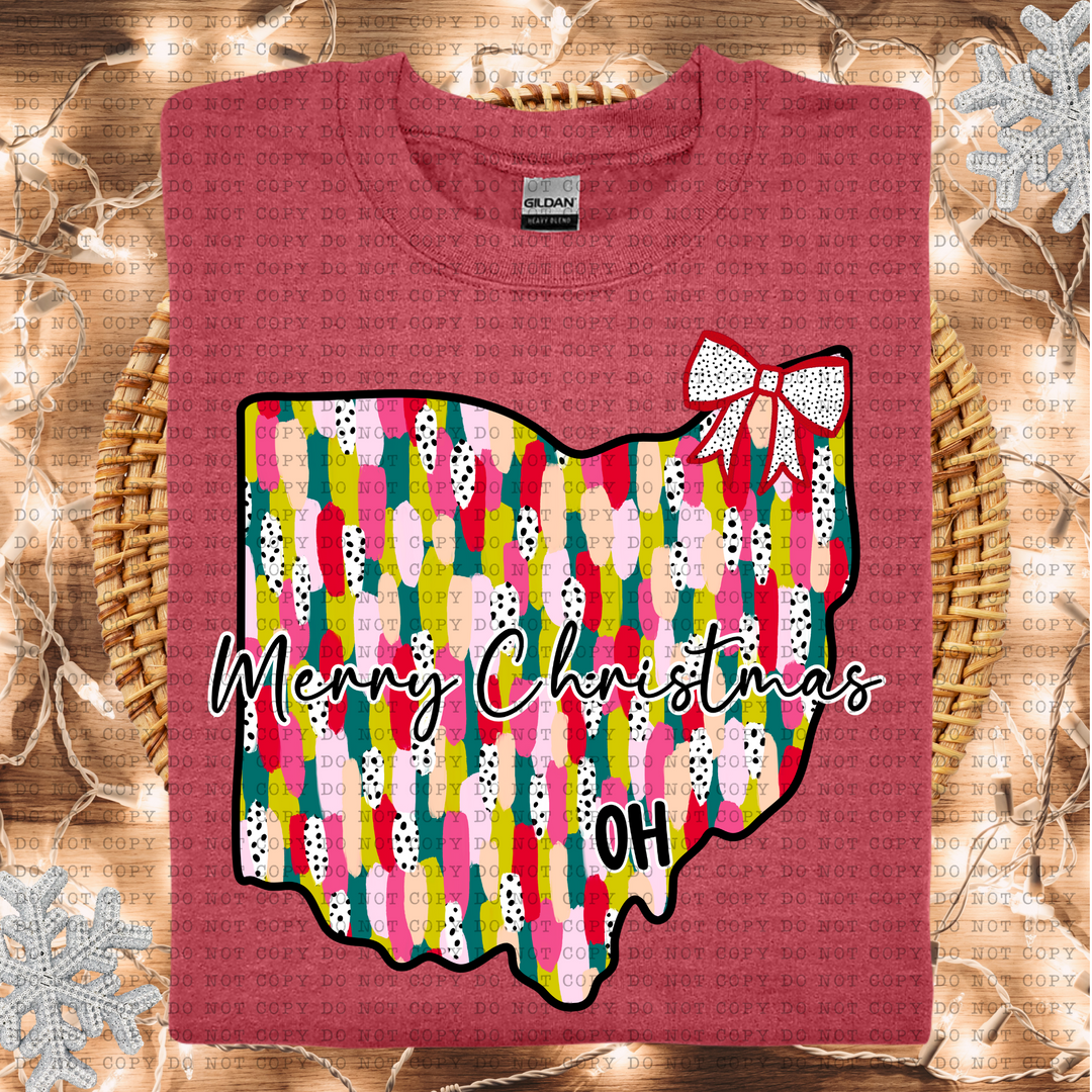Messy Paint States Merry Christmas DTF Print