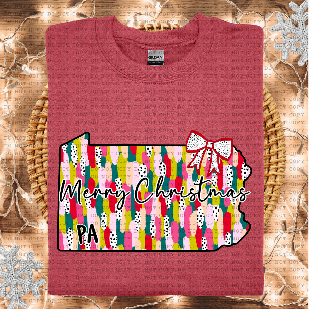 Messy Paint States Merry Christmas DTF Print