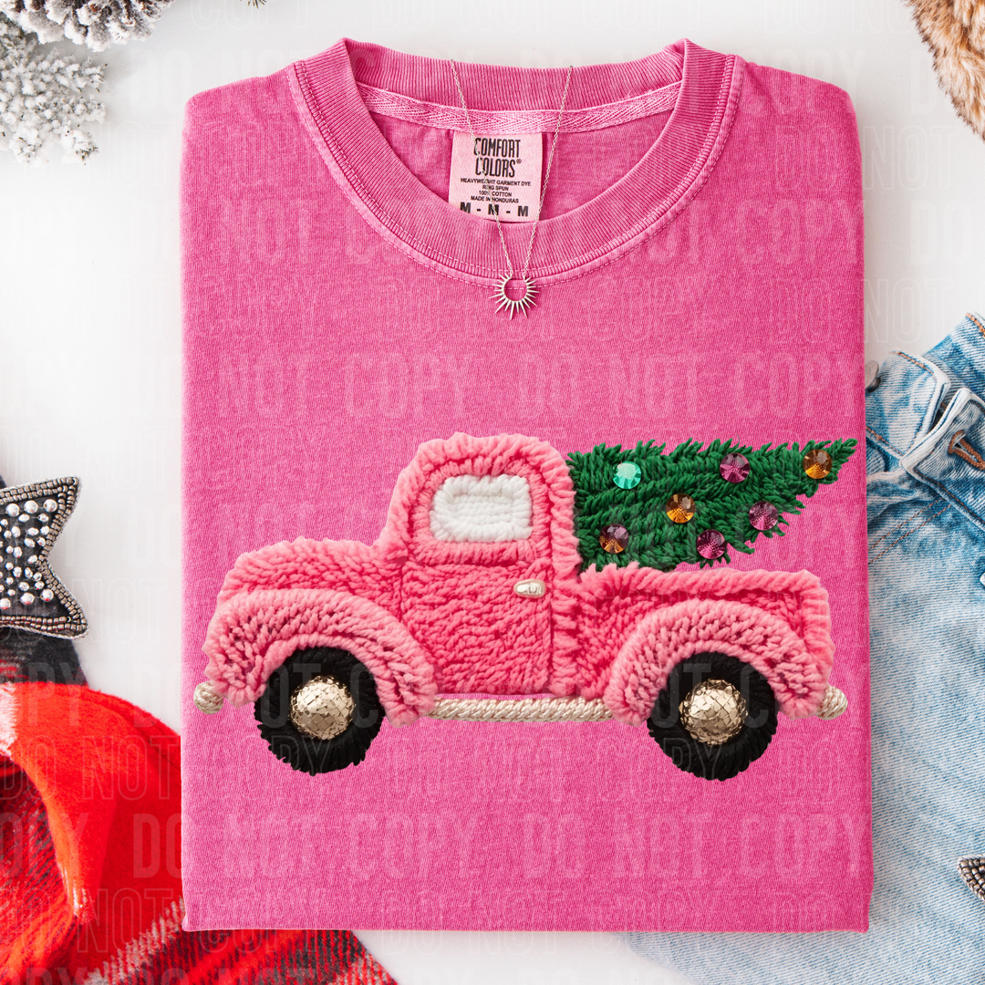 Pink Truck Faux Yarn DTF Print