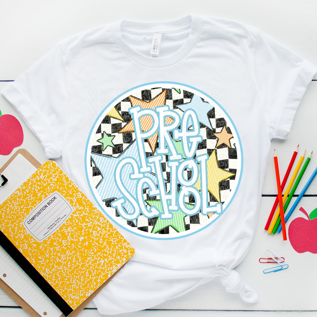 Back To School Stars Blue - Grade Levels DTF Print