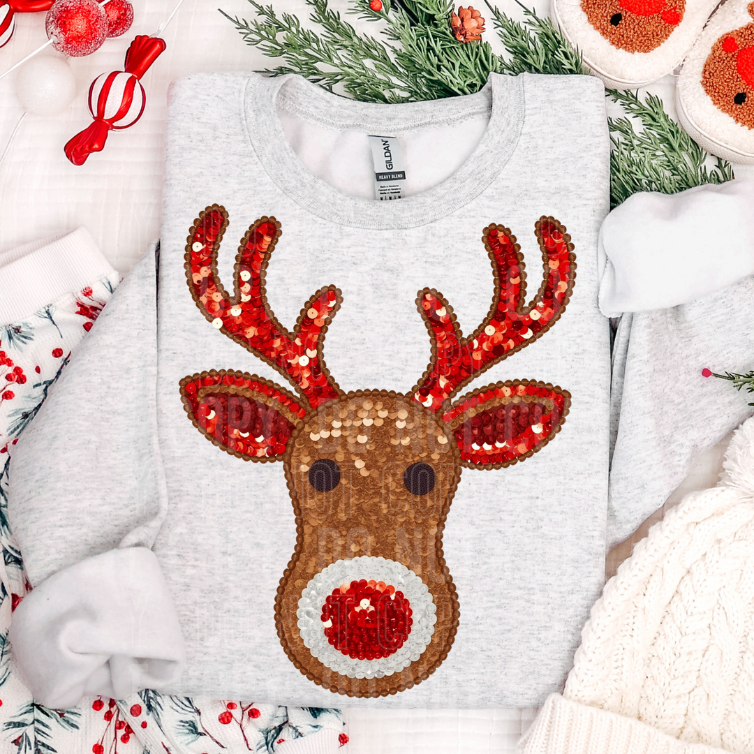 Reindeer Face Sequins DTF Print