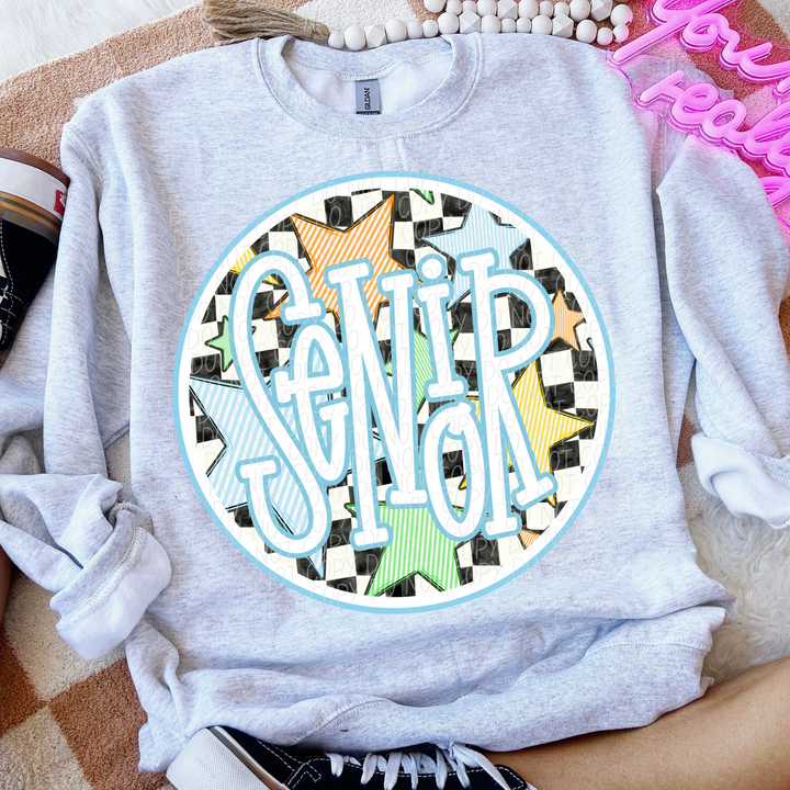 Back To School Stars Blue - Grade Levels DTF Print