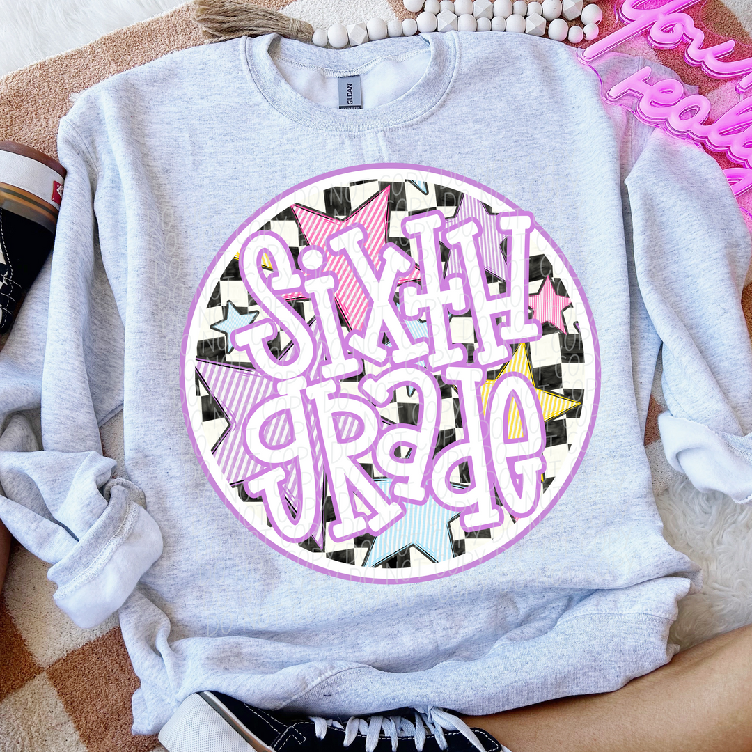 Back To School Stars Purple - Grade Levels DTF Print