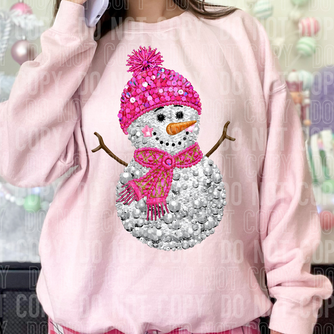 Snowman Pink Diamond Sequins DTF Print
