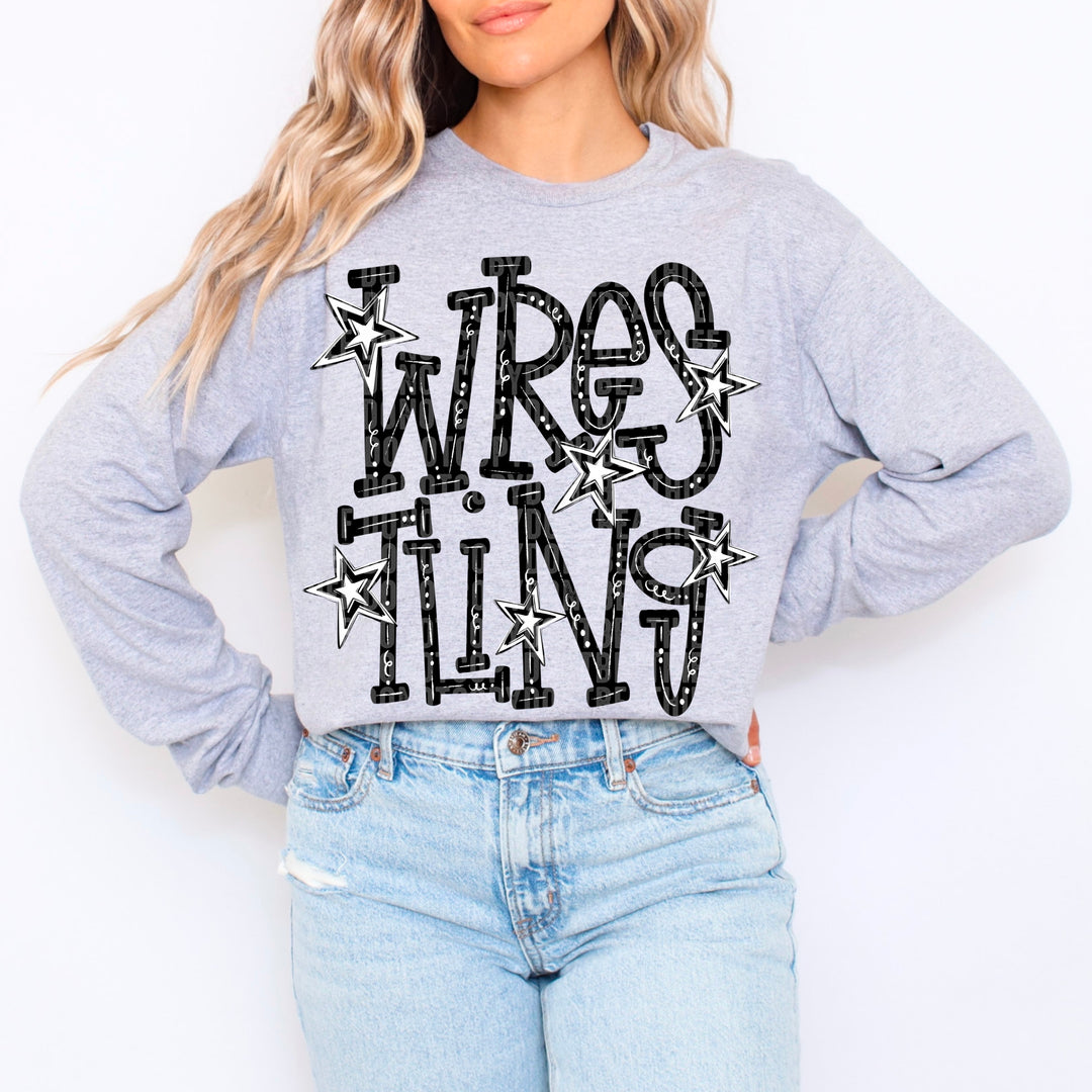 Wrestling Doodle Typography DTF Print