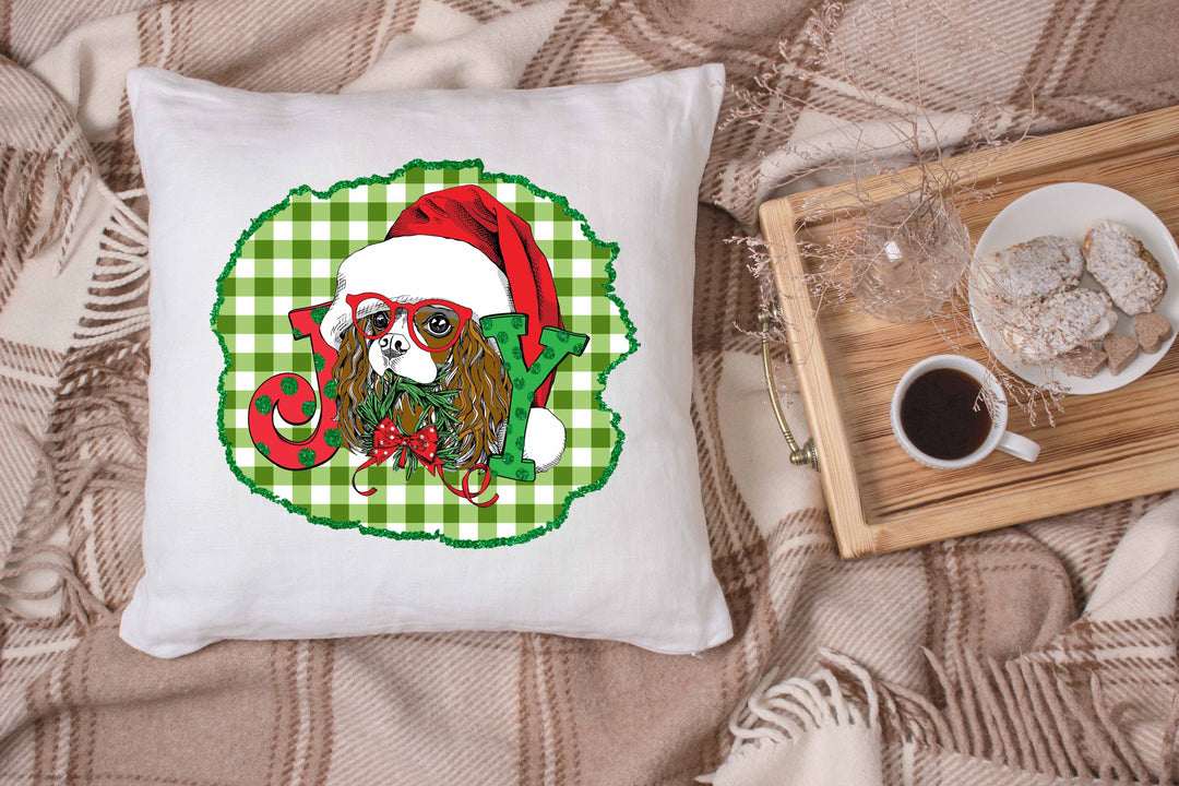 King Charles Spaniel Joy Green Plaid and Glitter Christmas Dog Mom Digital Design File