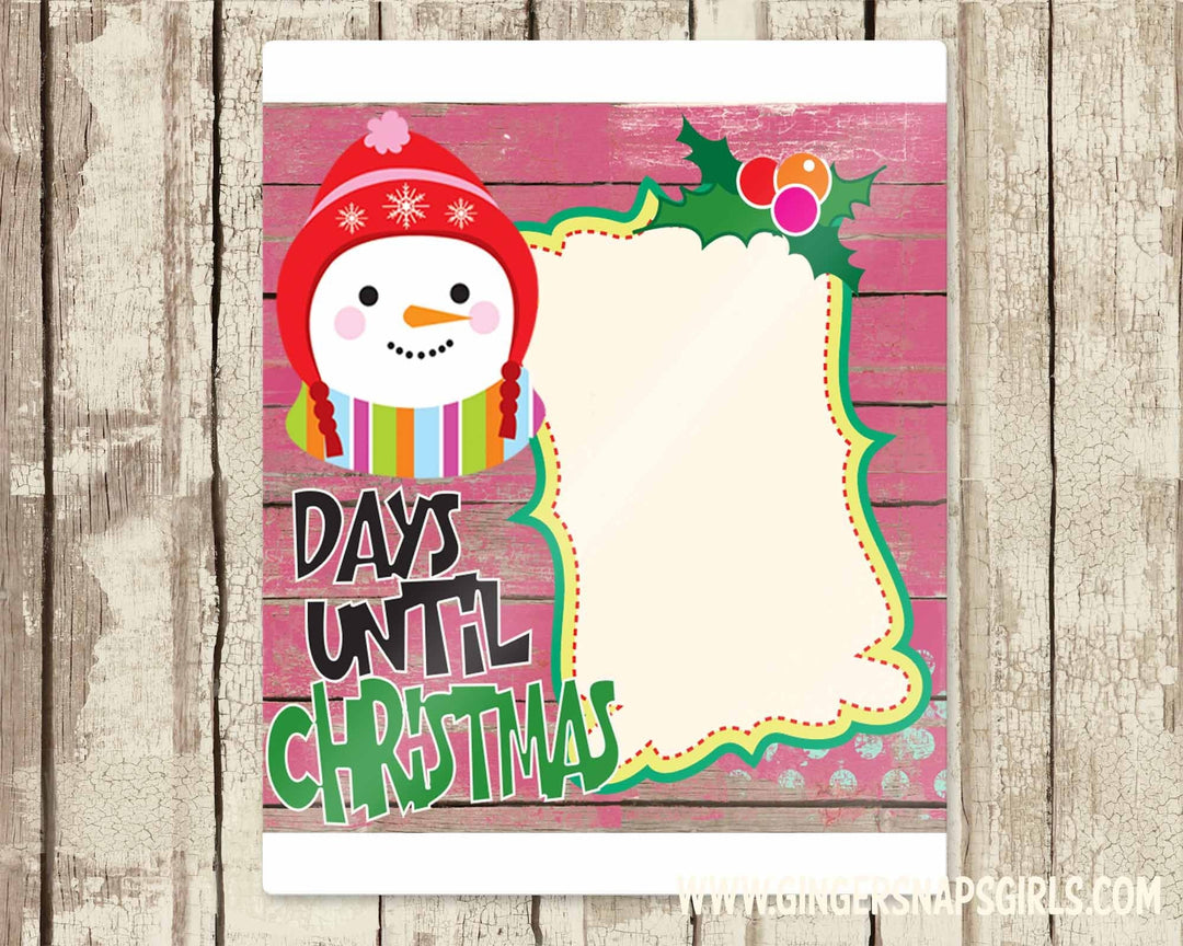 Christmas Countdown Snowman Pink Holly Digital Design File