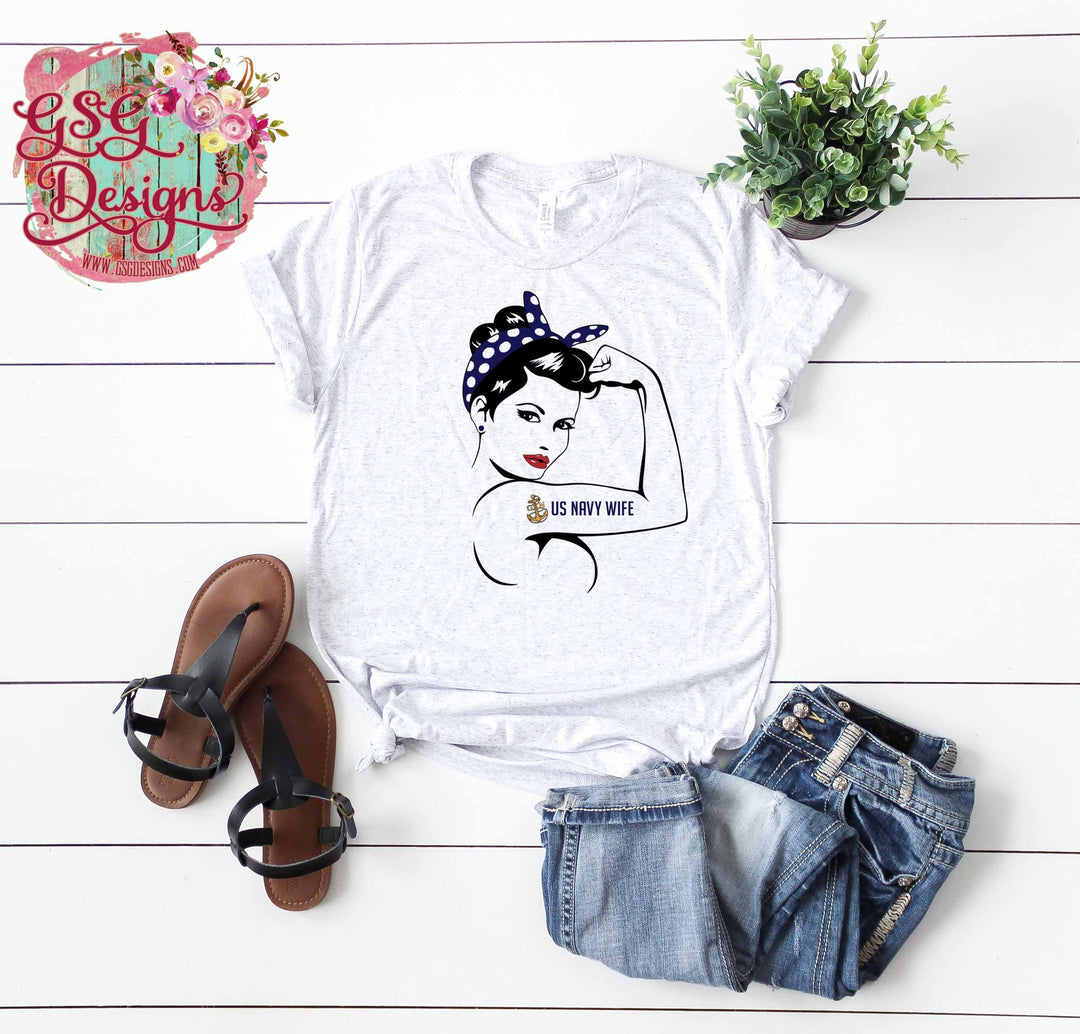 Navy Wife Rosie Riveter Strong Woman Digital Design File PNG