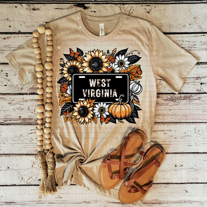 Floral State License Plate States DTF Print