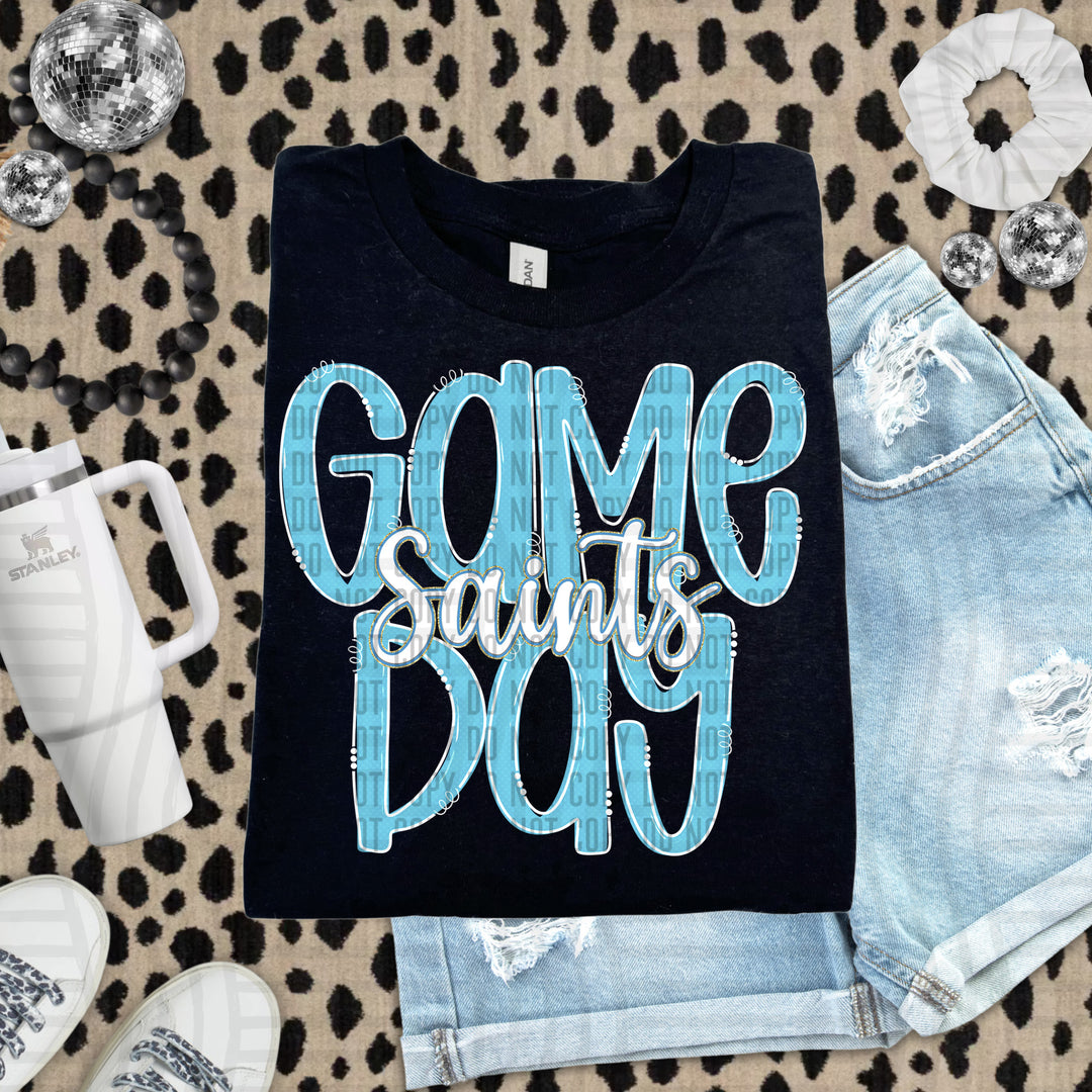 Doodle Gameday Bright Blue DTF Print