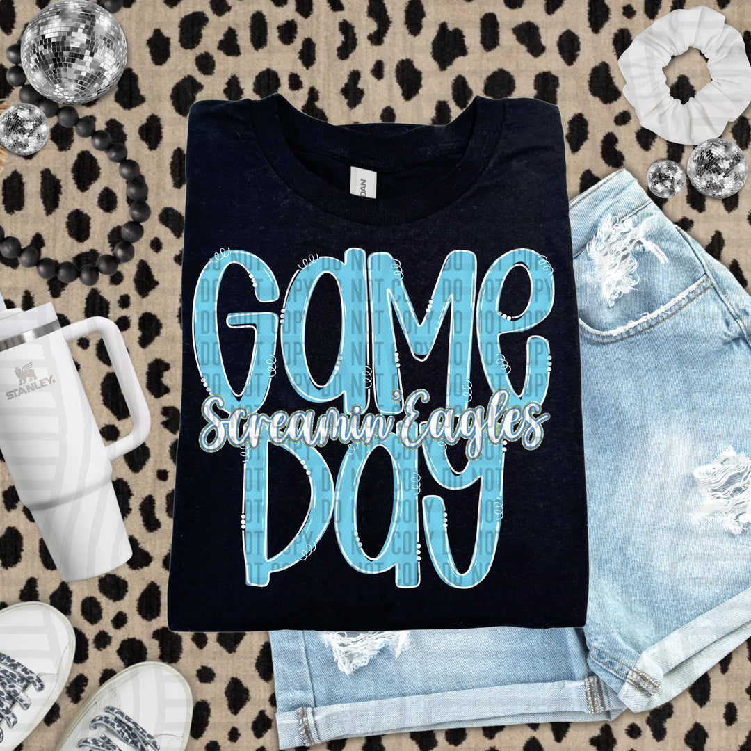 Doodle Gameday Bright Blue DTF Print