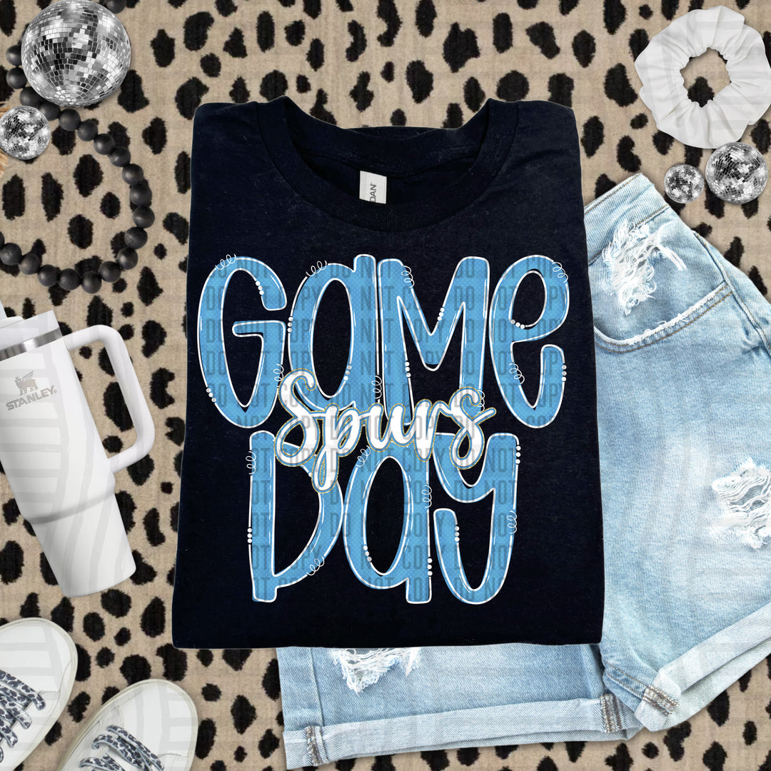 Doodle Gameday Light Blue DTF Print