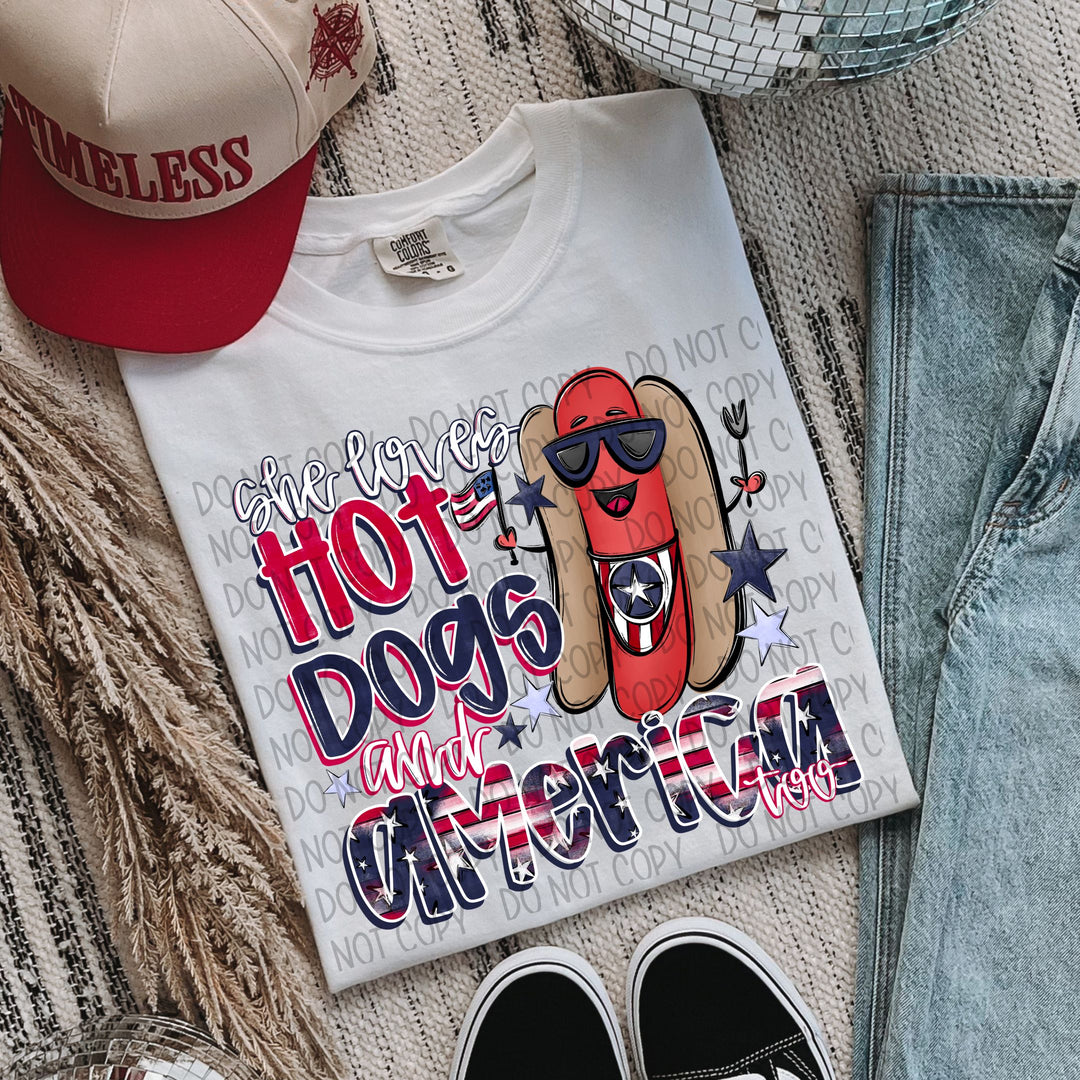 She Loves Hotdogs And America Too DTF Print