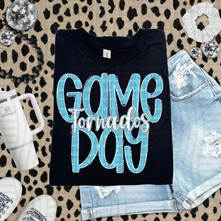 Doodle Gameday Bright Blue DTF Print