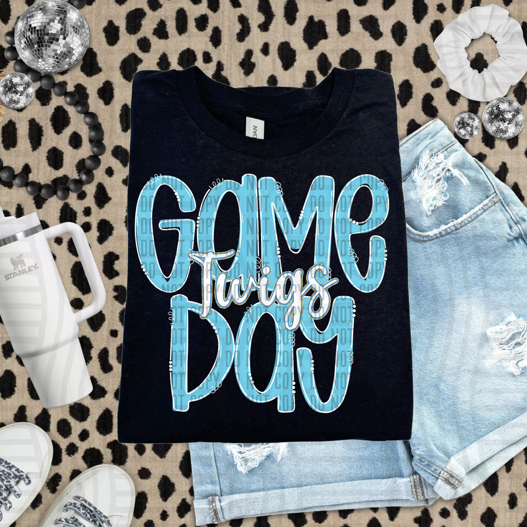 Doodle Gameday Bright Blue DTF Print
