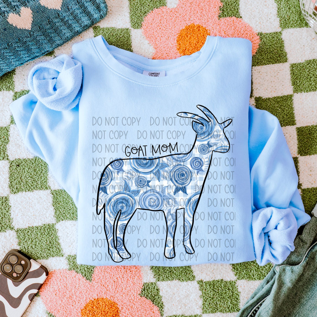 Goat Mom Blue Floral DTF Print