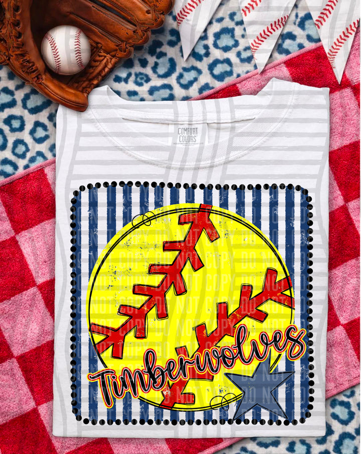 Softball RWB Framed Script DTF Print