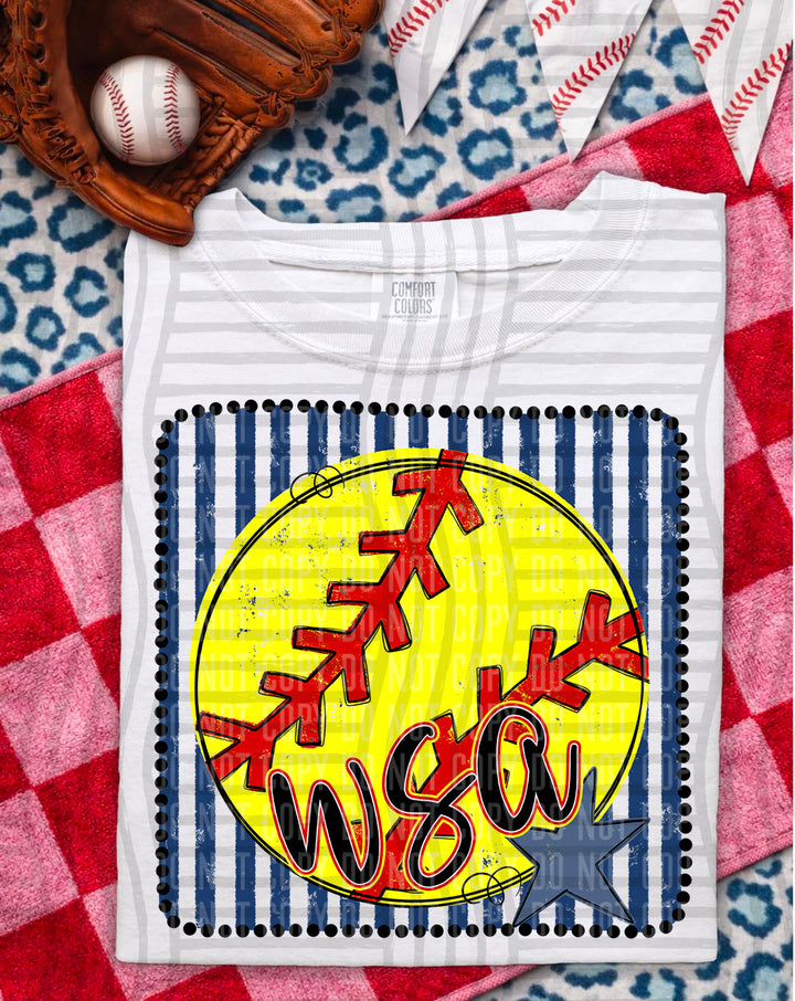 Softball RWB Framed Script DTF Print