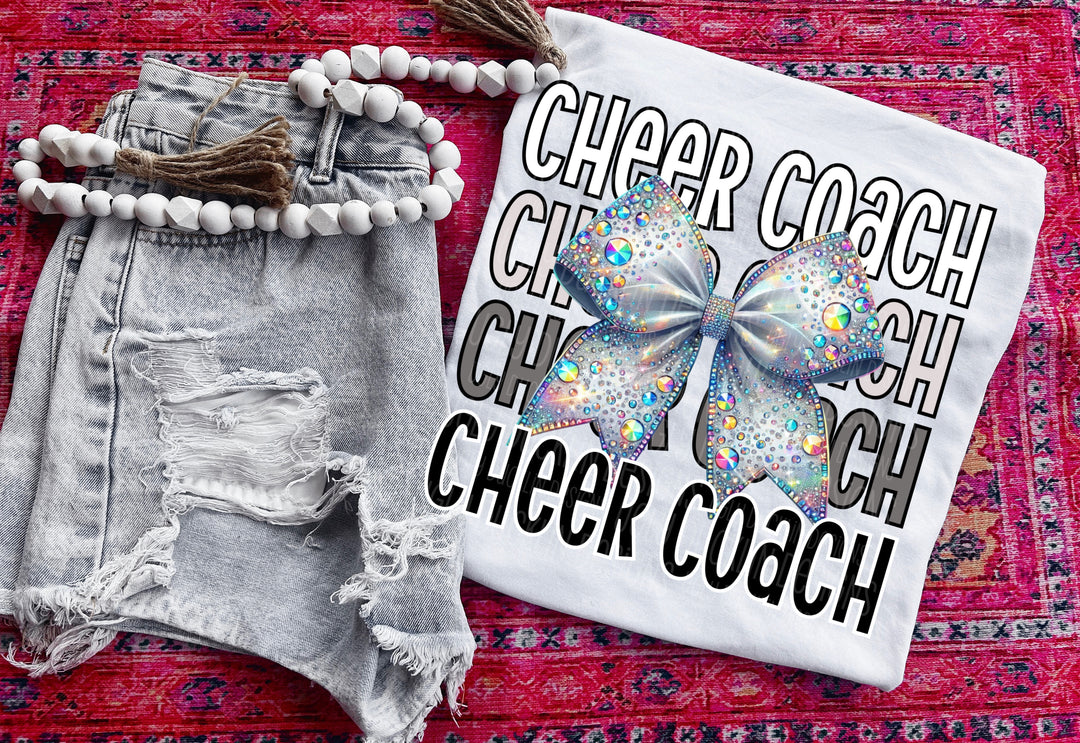 Cheer Coach (Silver) with Bow DTF Print