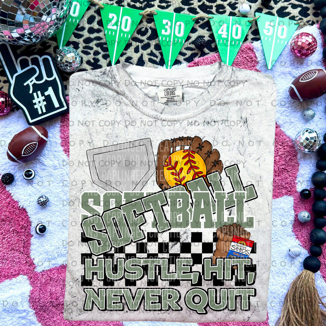 Hustle Hit Never Quit Softball DTF Print