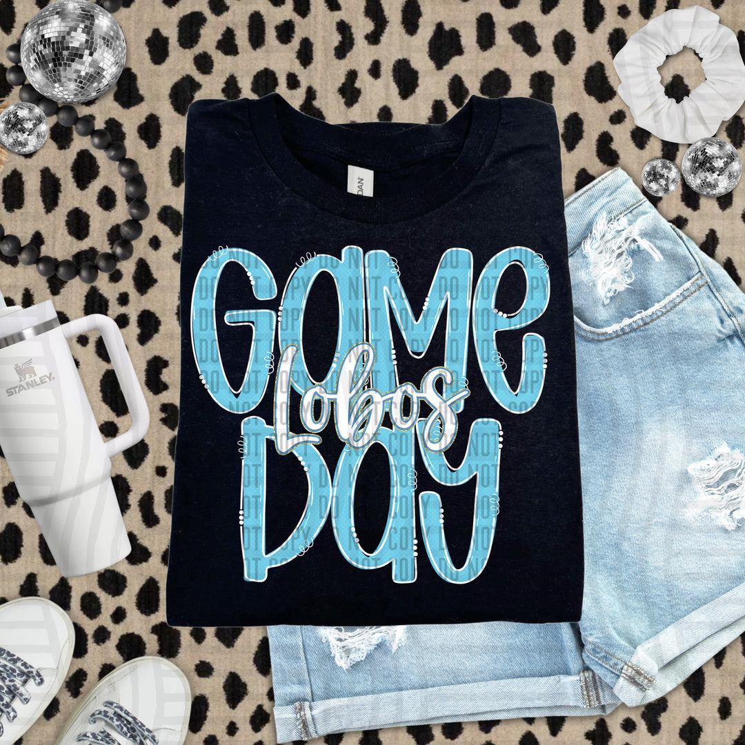 Doodle Gameday Bright Blue DTF Print