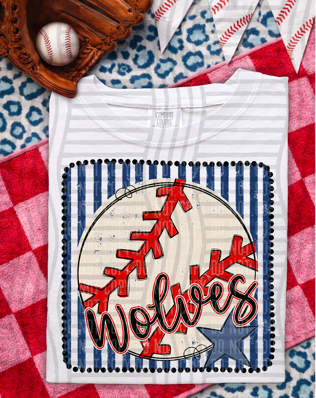 Baseball RWB Framed Script DTF Print