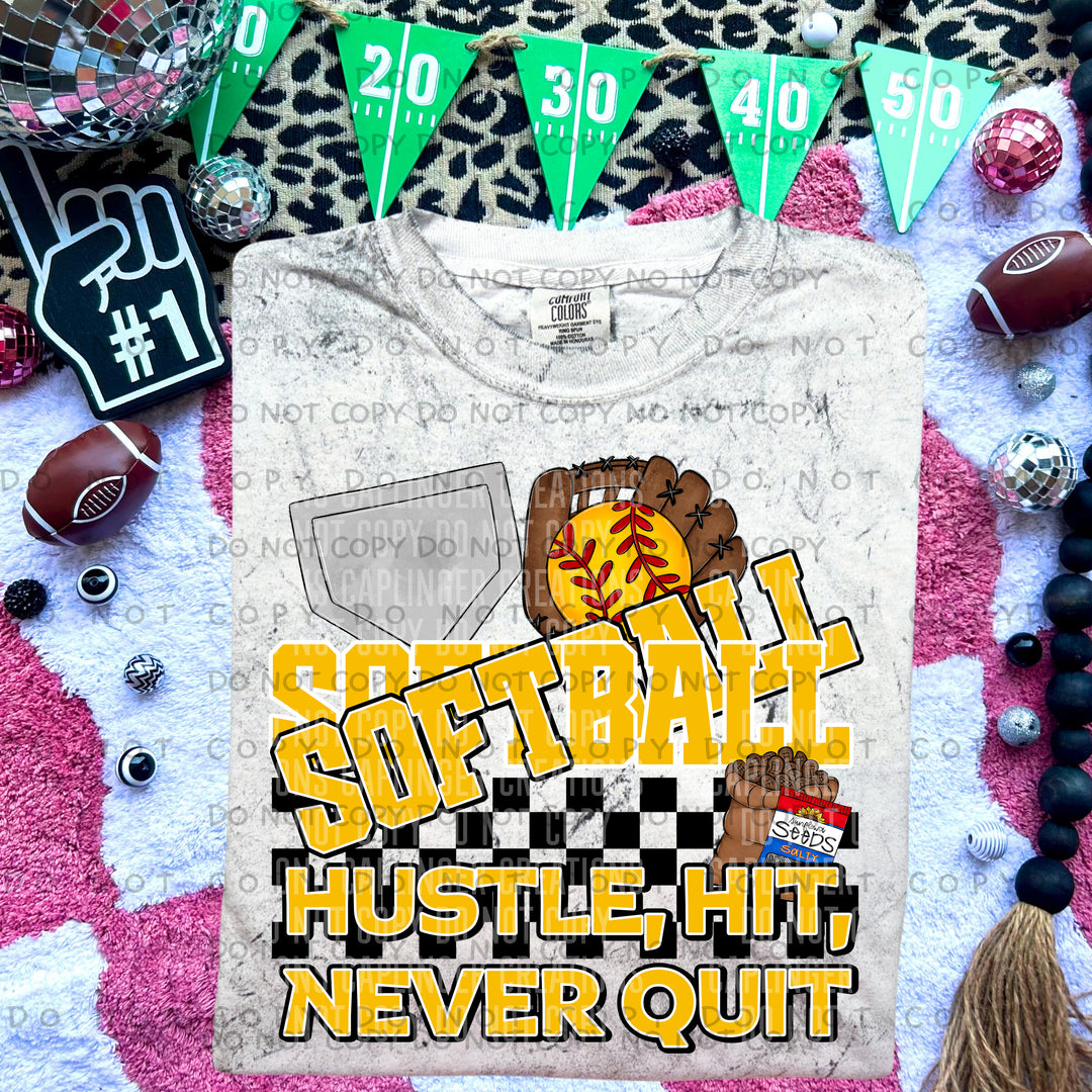 Hustle Hit Never Quit Softball DTF Print