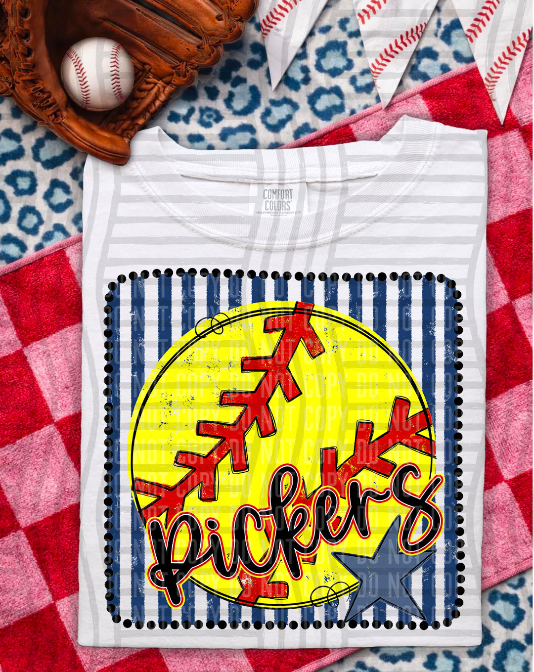 Softball RWB Framed Script DTF Print