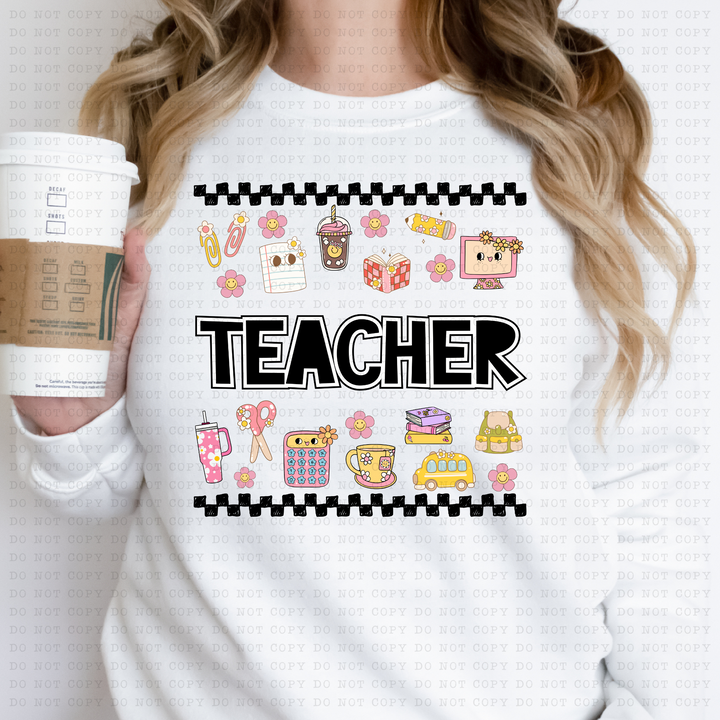 Girly Teacher Titles DTF Print