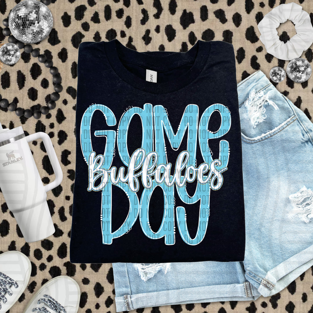 Doodle Gameday Bright Blue DTF Print