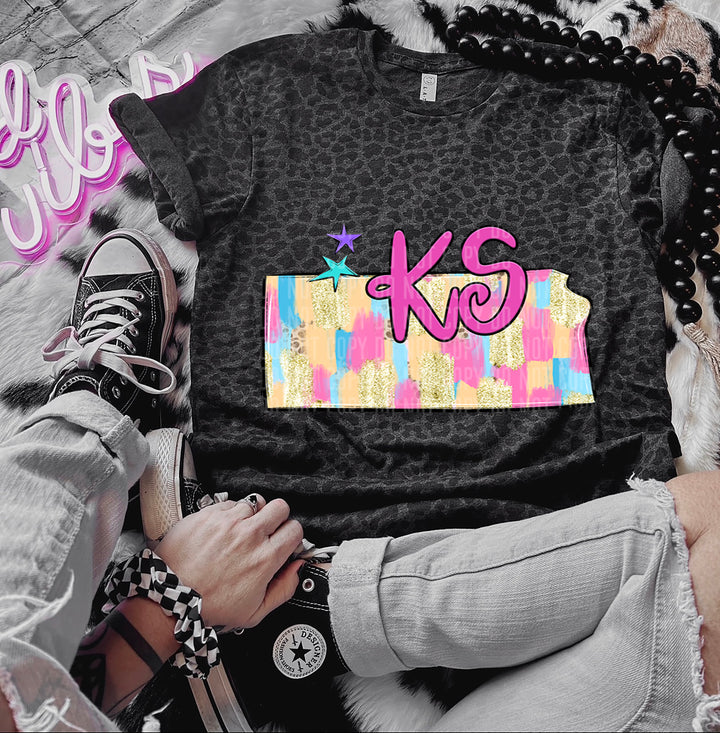 Preppy Bright Brushstroke States DTF Print