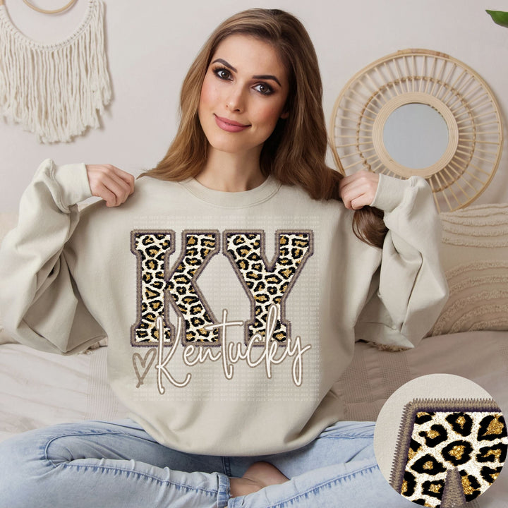 Glitter Leopard Faux Embroidery States DTF Print