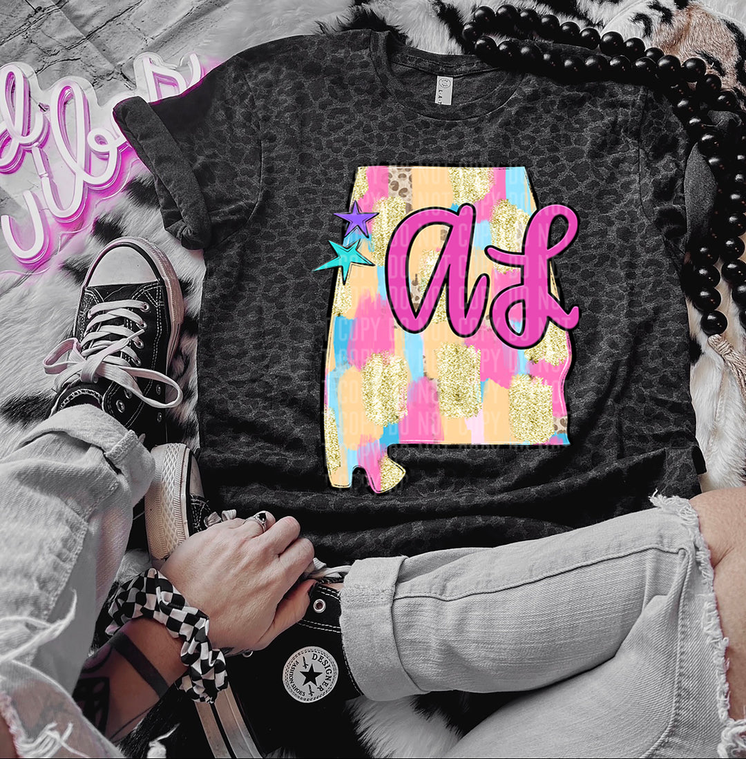 Preppy Bright Brushstroke States DTF Print